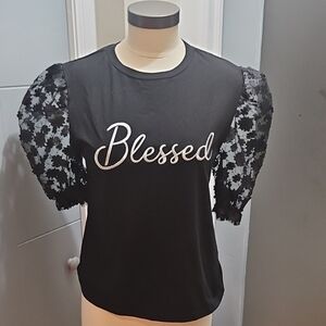 Elegant Black Lace Sleeve Tee